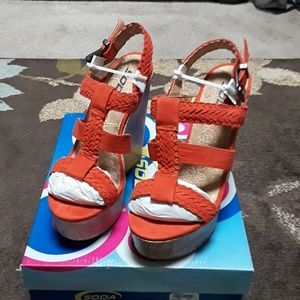NWT burnt orange faux suede wedge sandals